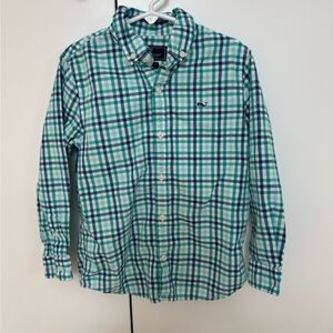 Vineyard Vines Kids Blue and Green Plaid Button-Down Shirt